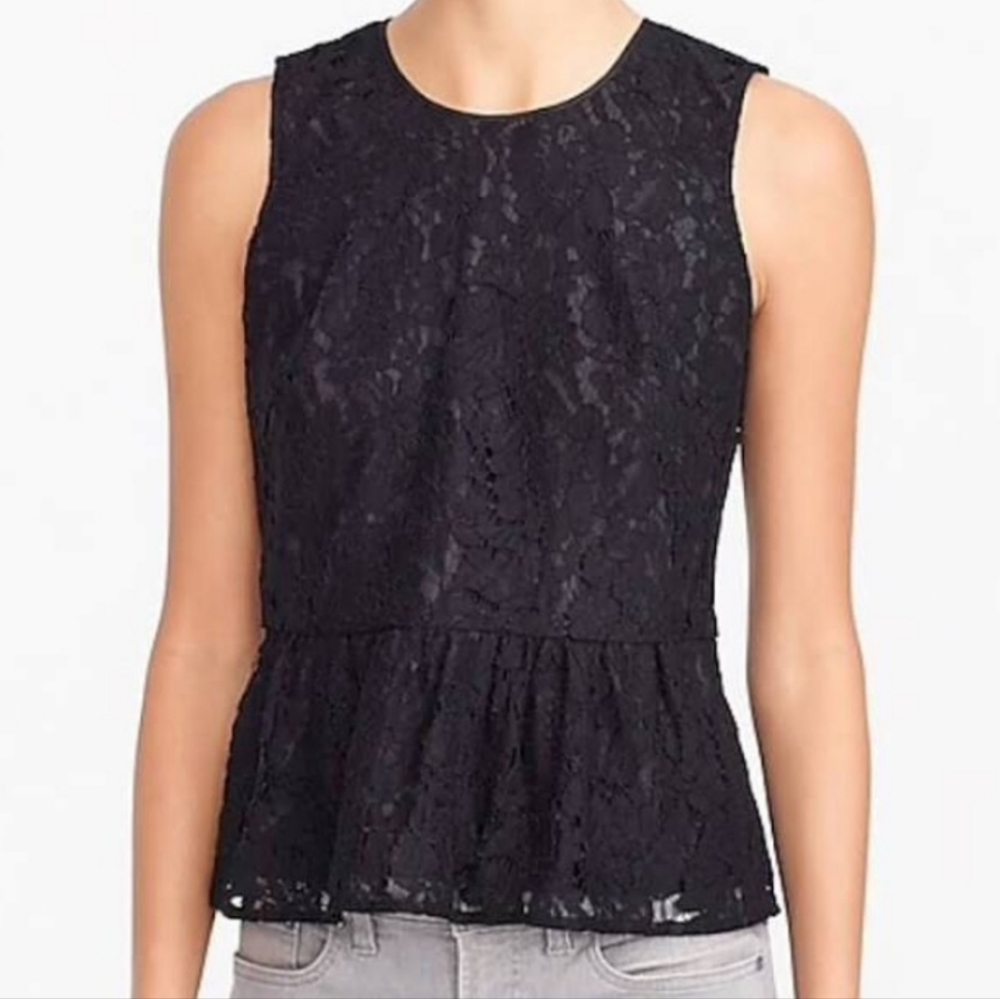 J.CREW Black Lace Sleeveless Peplum Top Size 8
